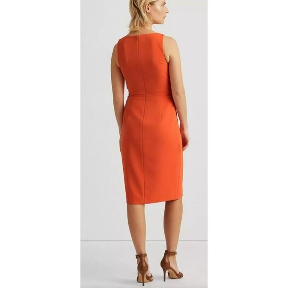 Lauren Ralph Lauren Sleeveless Crepe Cocktail Dress Hyannis Port Orange Size 4 - Picture 2 of 10